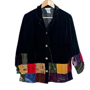 Patchwork Velvet Blazer Jacket Womens Size M Y2K Boho Colorful Artsy Whimsigoth